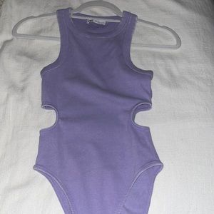 Zara ribbed cutout purple bodysuit
